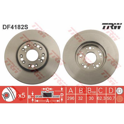 TRW Brake Rotor 296mm Front DF4182S