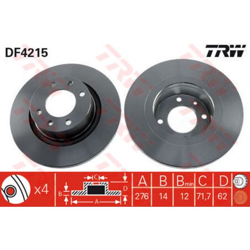 TRW Brake Rotor Pair 276mm Rear DF4215S
