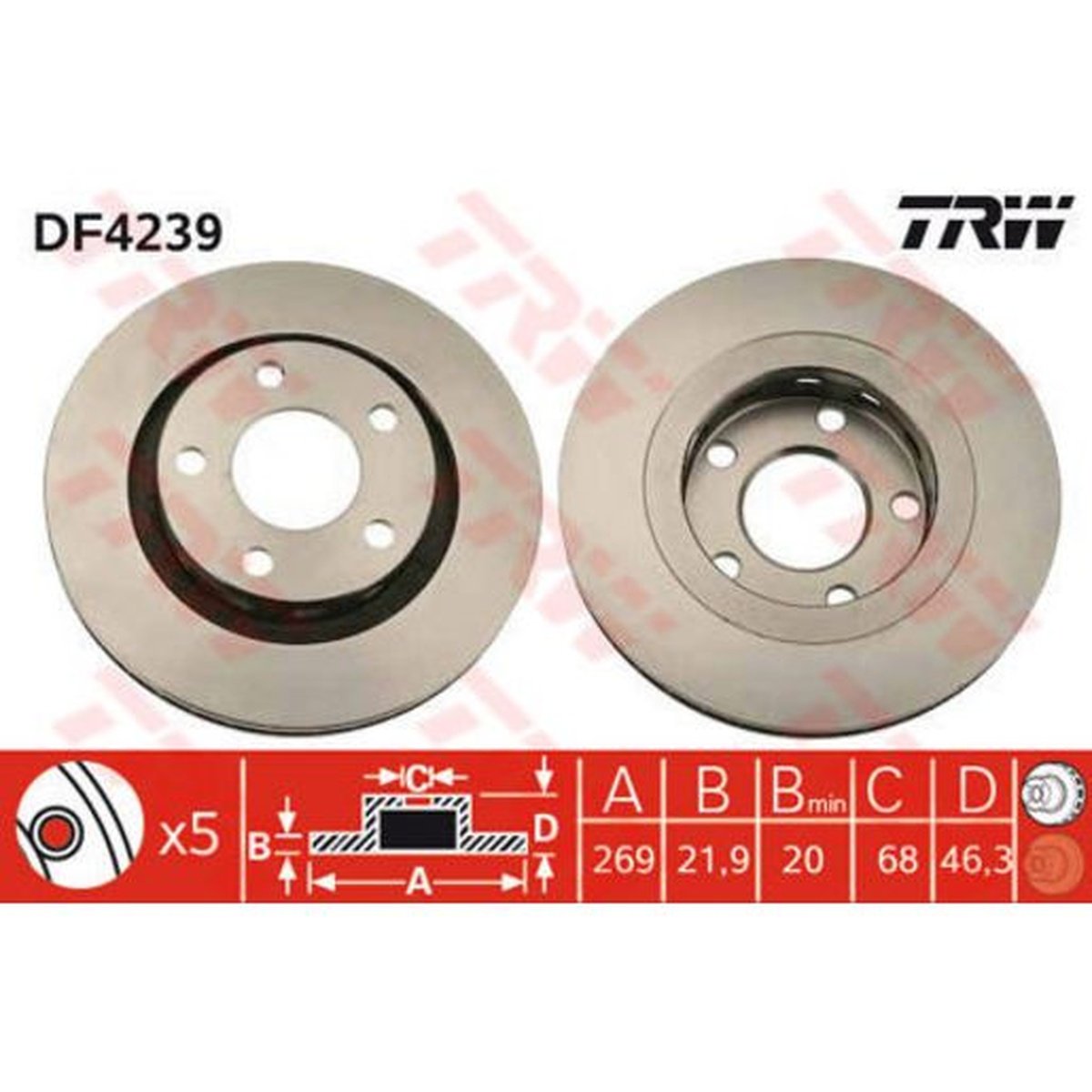 TRW Brake Rotor Pair 269mm Rear DF4239S