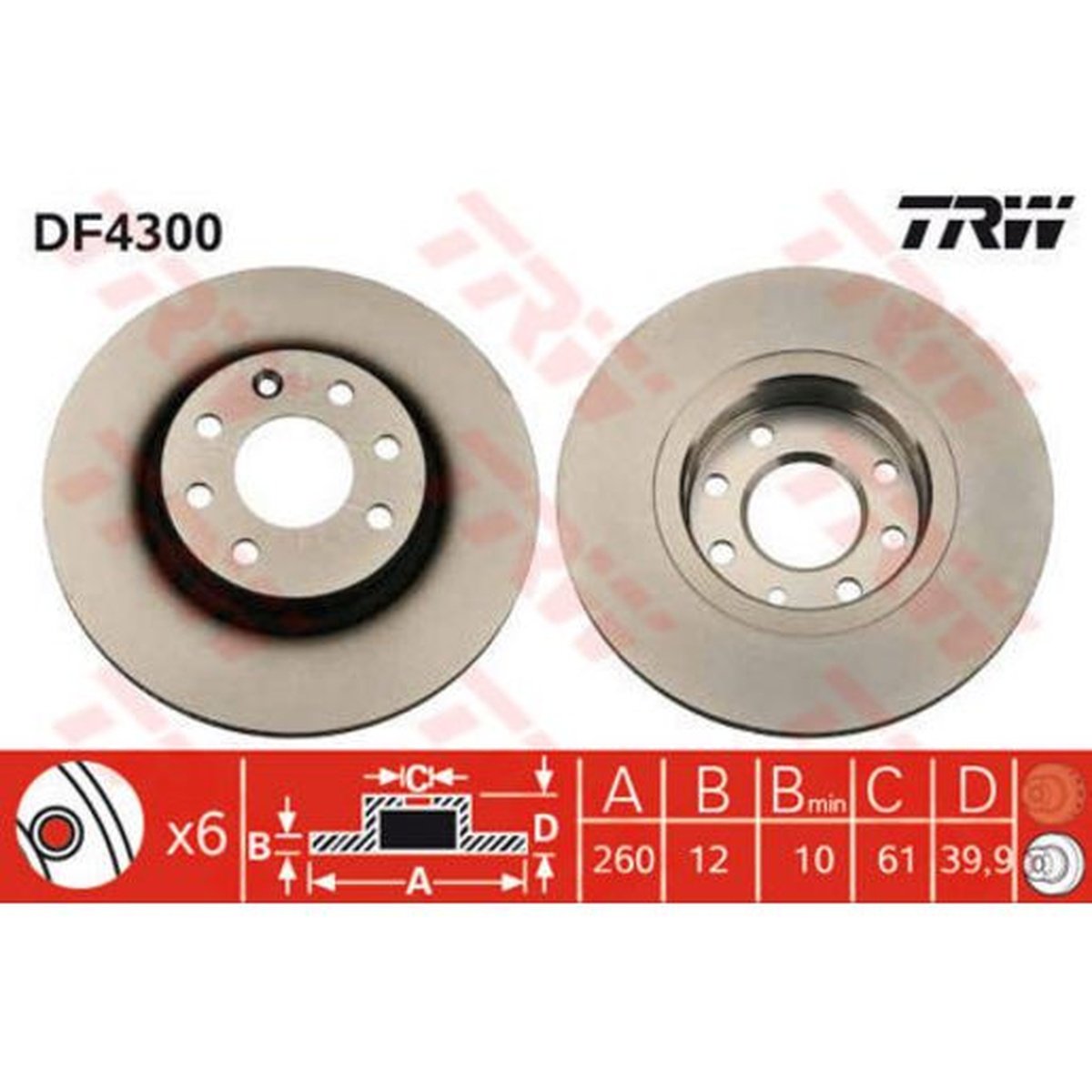 TRW Brake Rotor Pair 260mm Front DF4300S