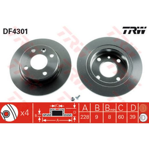 TRW Brake Rotor Single 228mm Rear DF4301S