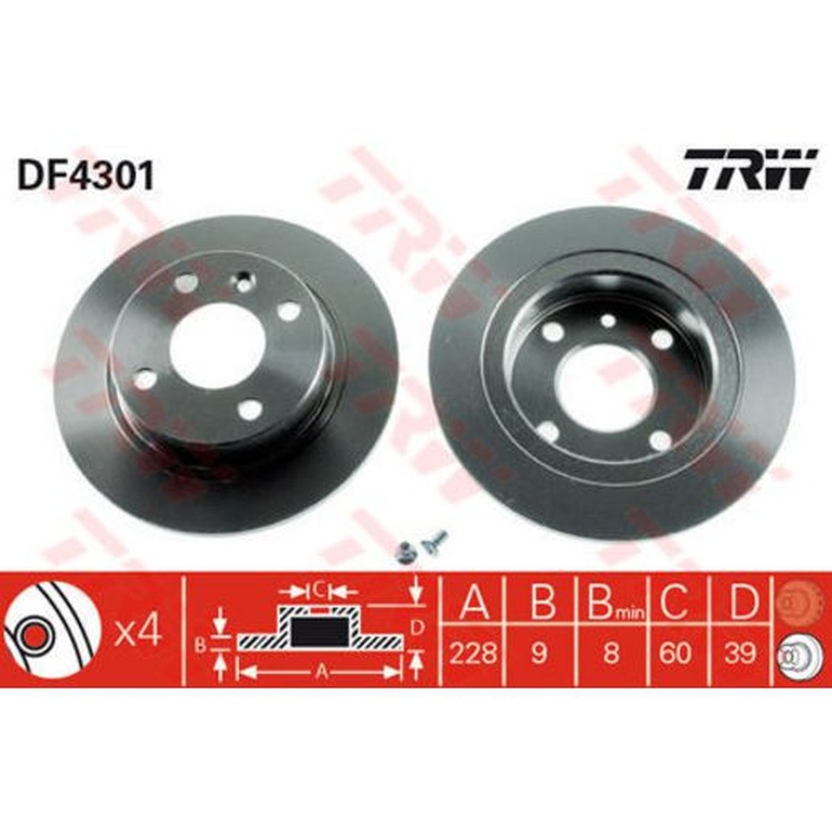 TRW Brake Rotor Single 228mm Rear DF4301S