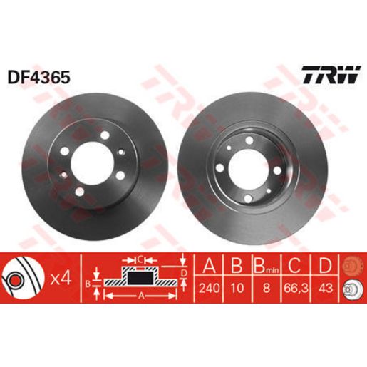 TRW Brake Rotor Pair 240mm Rear DF4365S