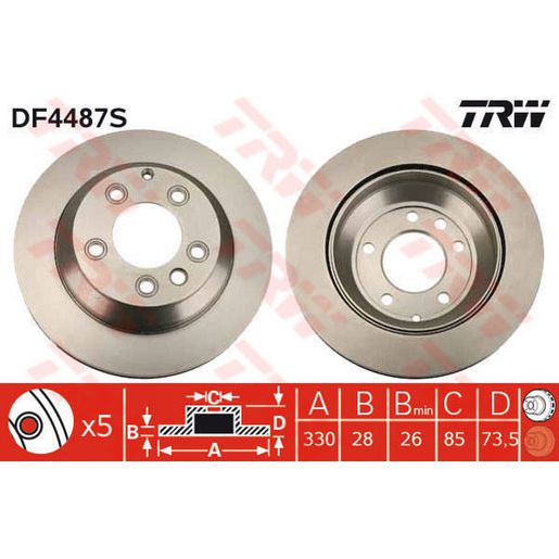 TRW Brake Rotor Single 330mm Rear DF4487S