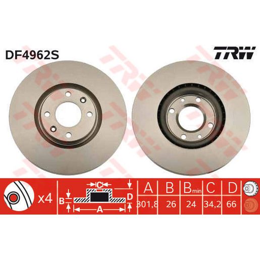 TRW Brake Rotor Front DF4962S