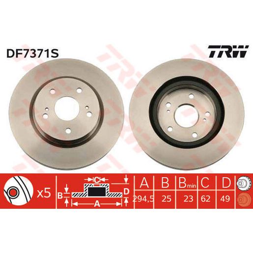 TRW Brake Rotor 294mm Front DF7371S
