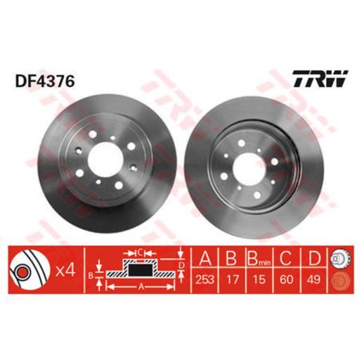 TRW Disc Brake Rotor Vented DF4376S