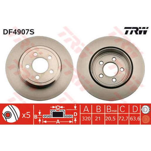 TRW Brake Rotor Rear DF4907S