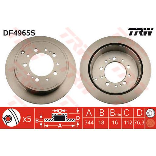TRW Brake Rotor Rear DF4965S