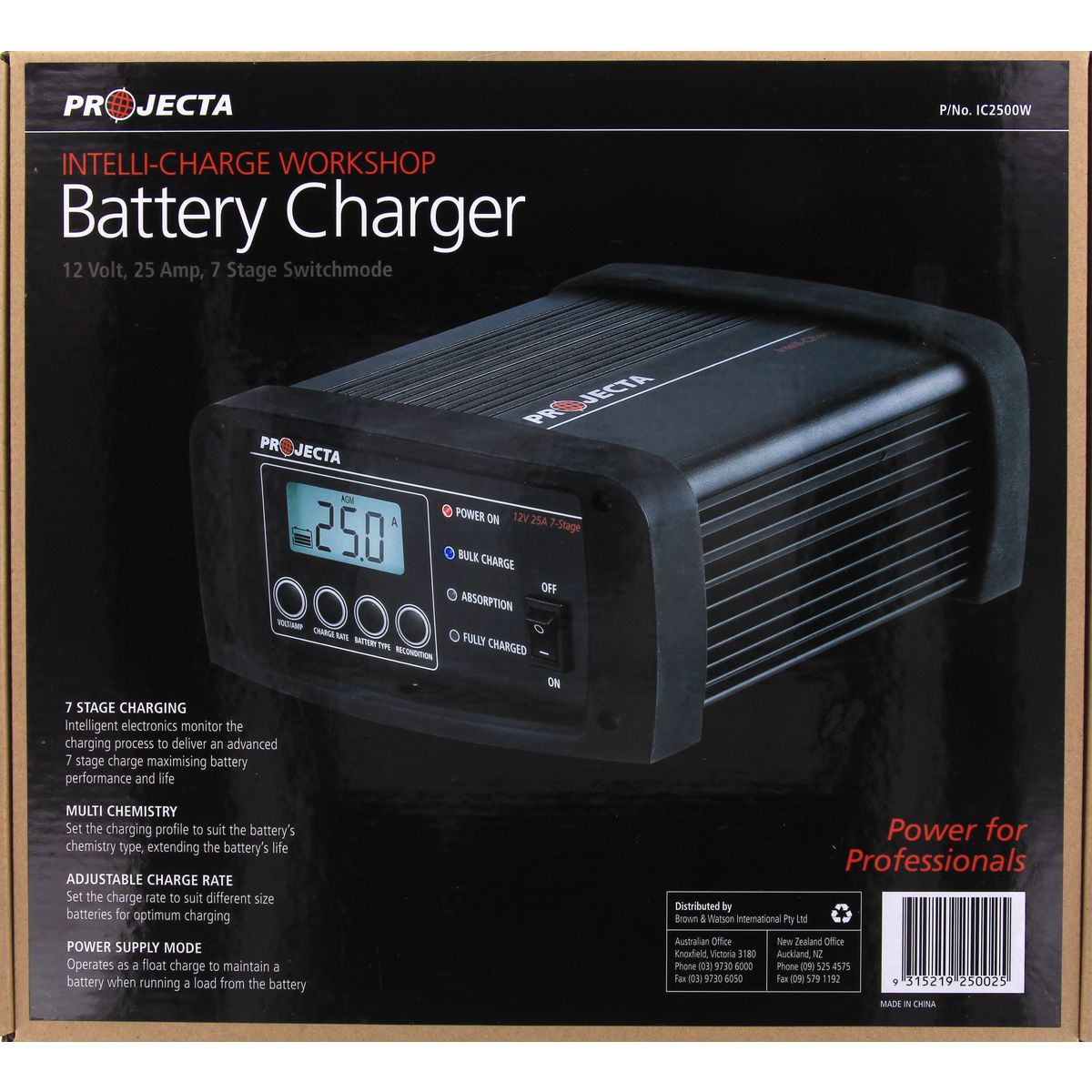 PROJECTA Intelli-Charge 25A 12V Battery Charger 7 Stage Auto IC2500W