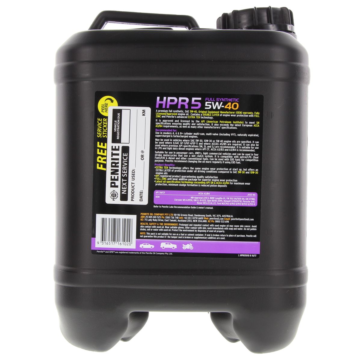 Penrite HPR 5 SAE 5W-40 Engine Oil 10L