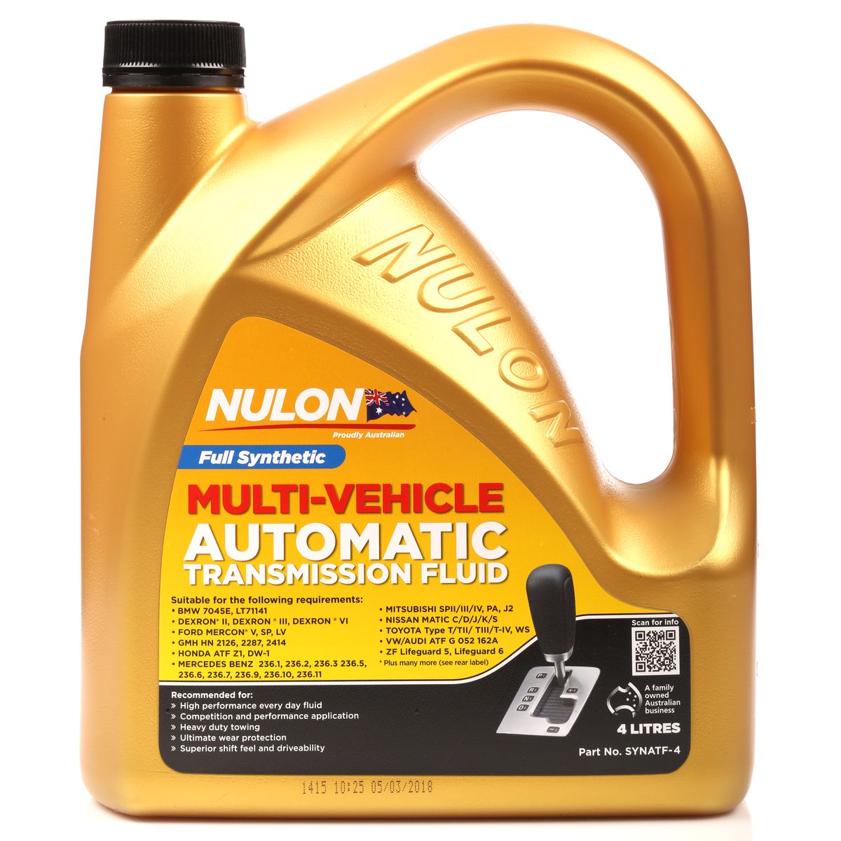 Nulon Auto Transmission Fluid 4L Full Synthetic SYNATF-4