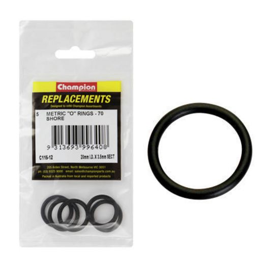Champion Fasteners O Ring Nitrile Rubber 70 Shore 20mm x 3.5mm Refill Pack C116-12