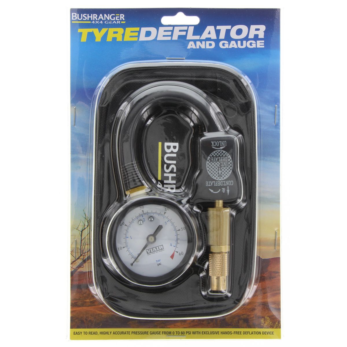 Bushranger Bushranger Tyre Gauge 3-In-1 With Tyre Deflator 73X31