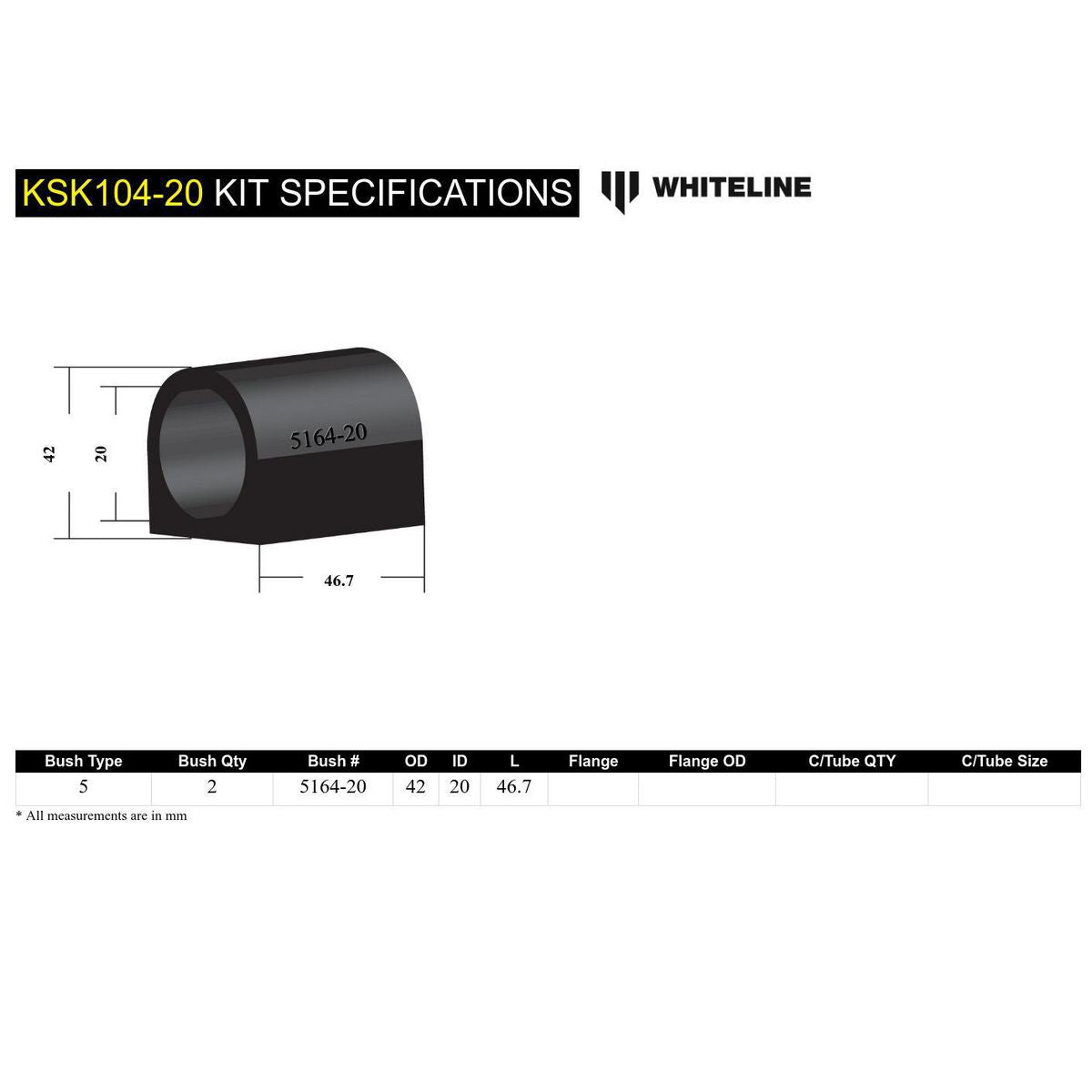 Whiteline KSK104 20 Sway Bar Mount Service Kit