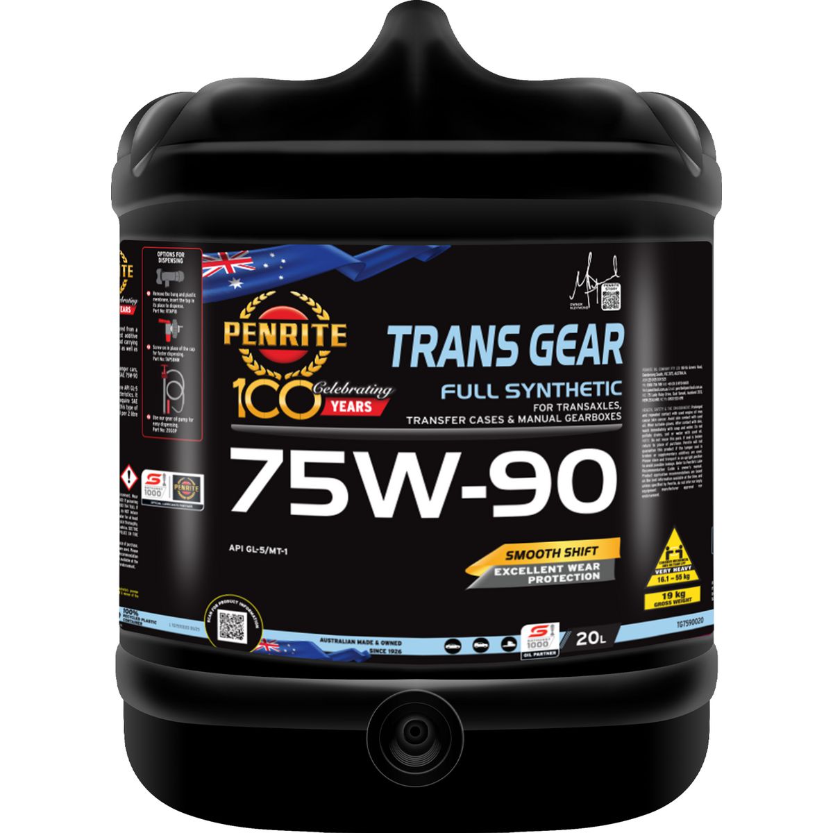 Penrite Trans Gear SAE 75W-90 Full Synthetic Engine Oil 20L TG7590020