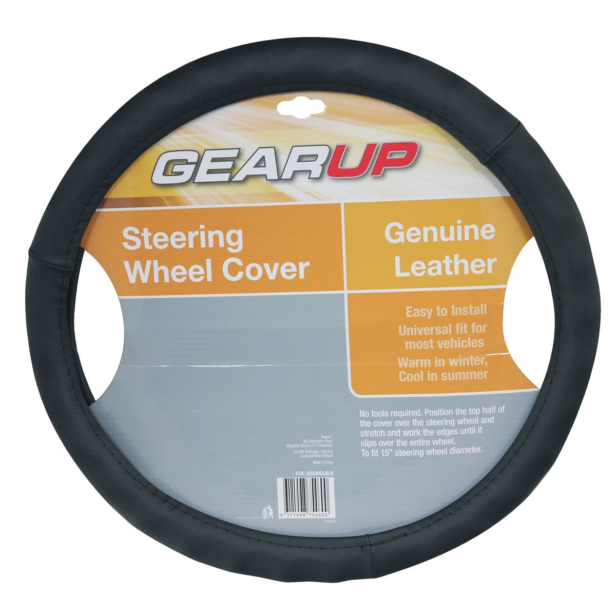 Gearup Classic Steering Wheel Cover Black GUSWCCBLK
