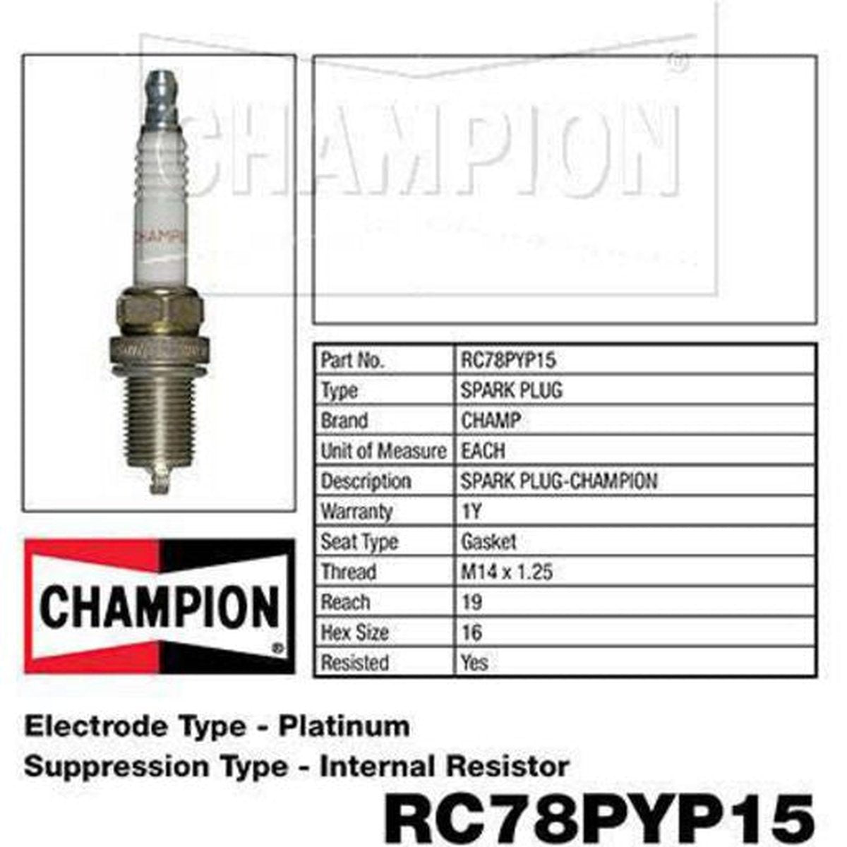 Champion Spark Plug RC78PYP15