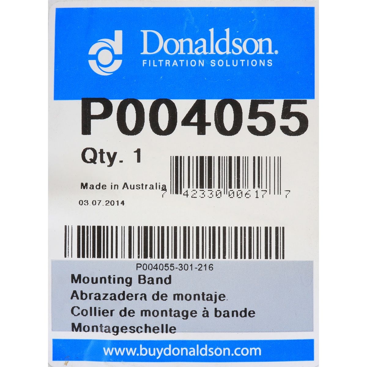 Donaldson Mounting Band Assy 4.38 P004055