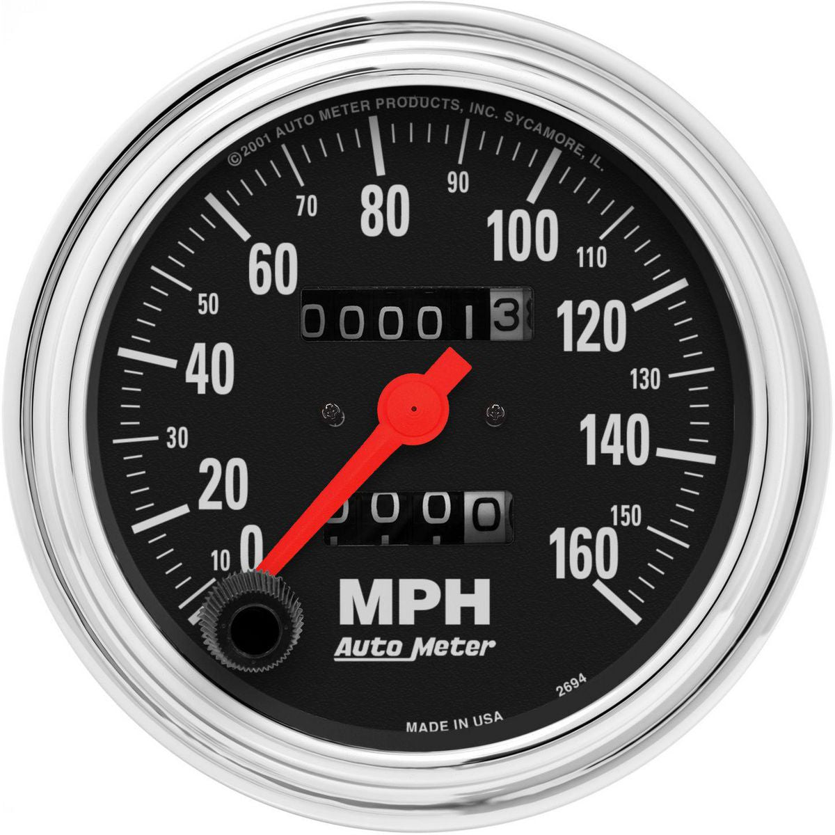 Autometer Trad Chrome 3-3/8in Speedometer 120MPH Mechanical AU2494
