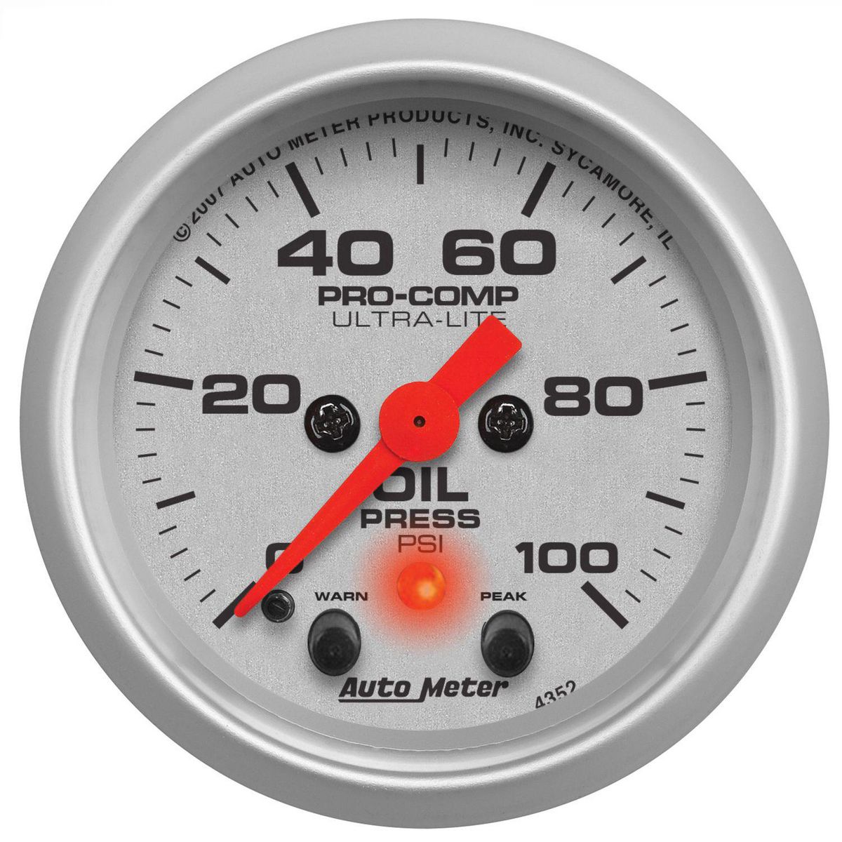 Autometer Ultra-Lite 2-1/16in Oil Pressure Gauge 0-100 PSI Full Sweep Electric w/Peak AU4352