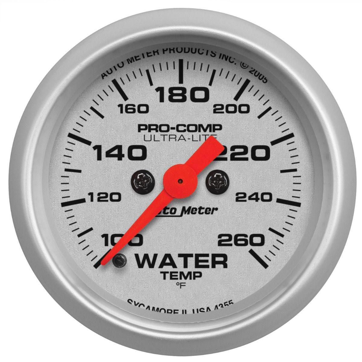 Autometer Ultra-Lite 2-1/16in Water Temp Gauge 100-260F Full Sweep Elect AU4355