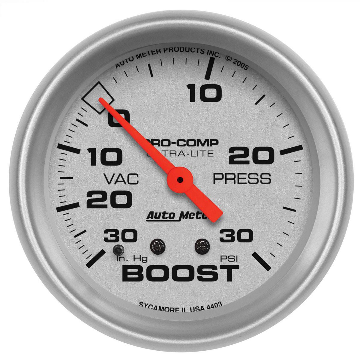 Autometer Ultra-Lite 2-5/8in Boost/Vacuum Gauge 30in/Hg 30PSI Mechanical AU4403