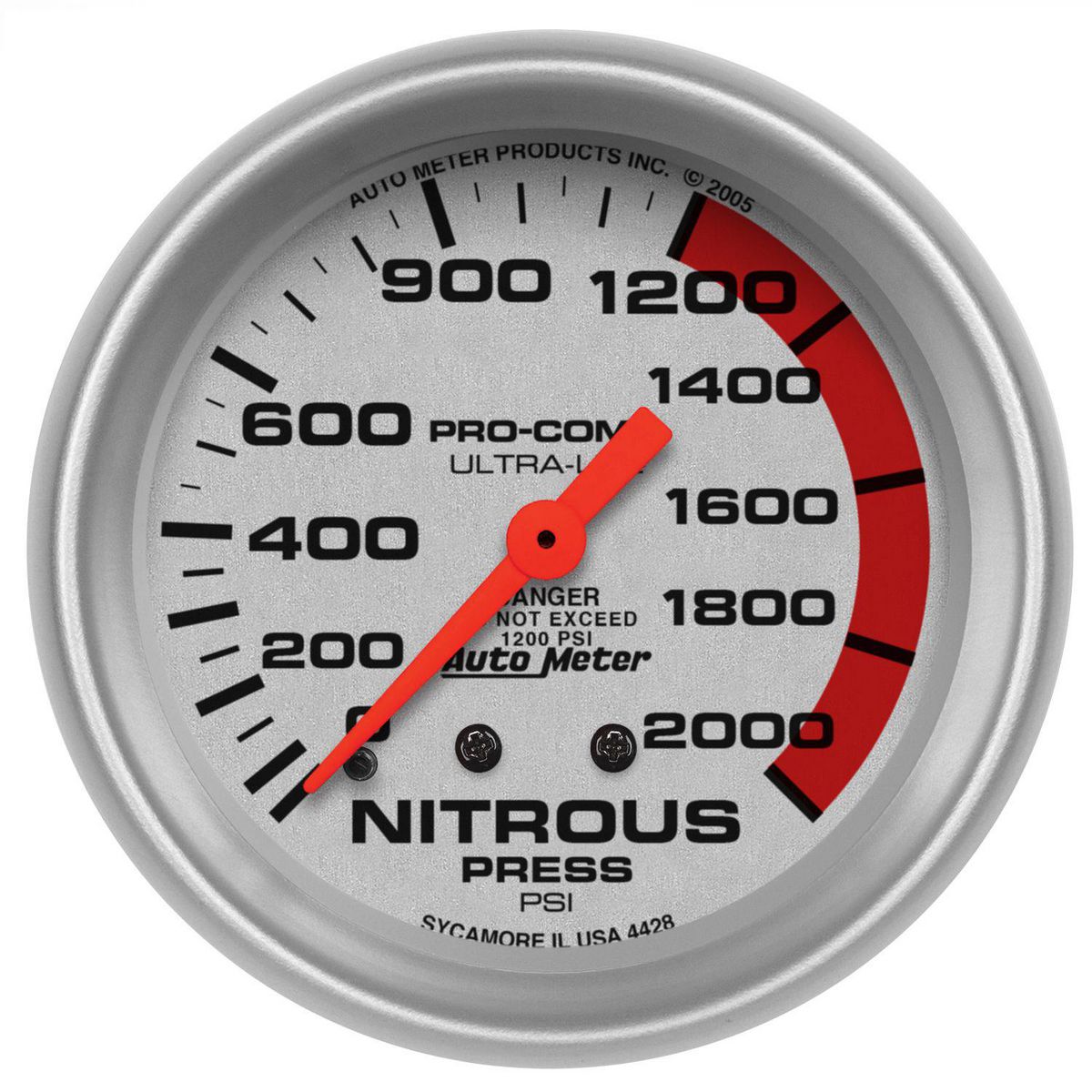Autometer Ultra-Lite 2-5/8in Nitrous Pressure Gauge 0-2000 PSI Mechanical AU4428