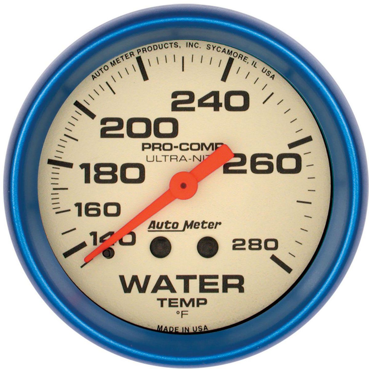Autometer Ultra Nite 2-5/8in Water Temp Gauge 140-280F Mechanical AU4531