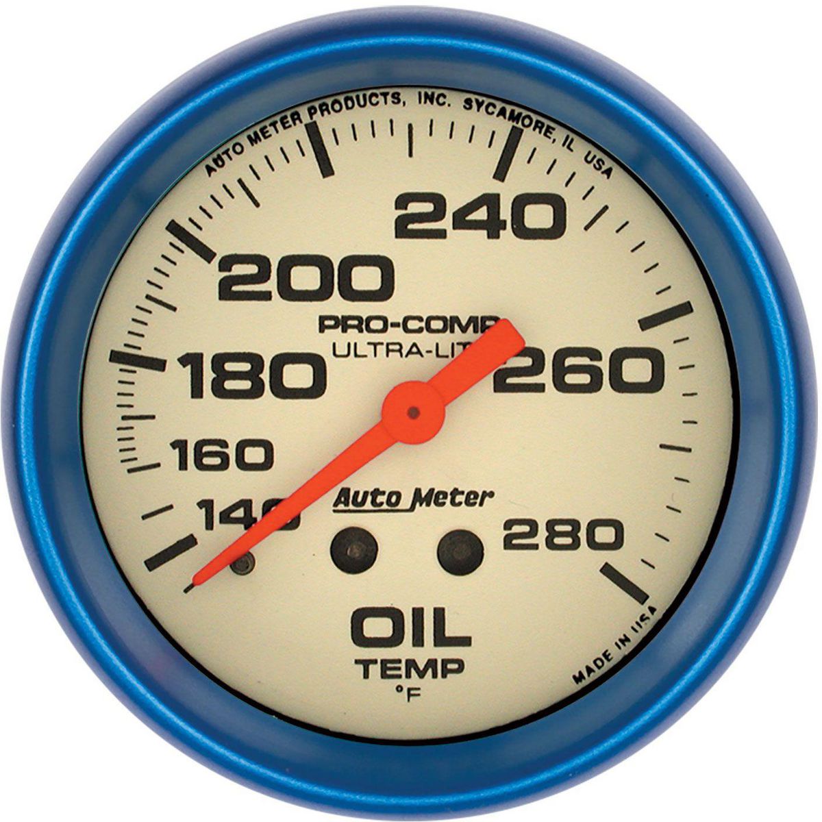 Autometer Ultra Nite 2-5/8in Oil Temp Gauge 140-280F Mechanical AU4541