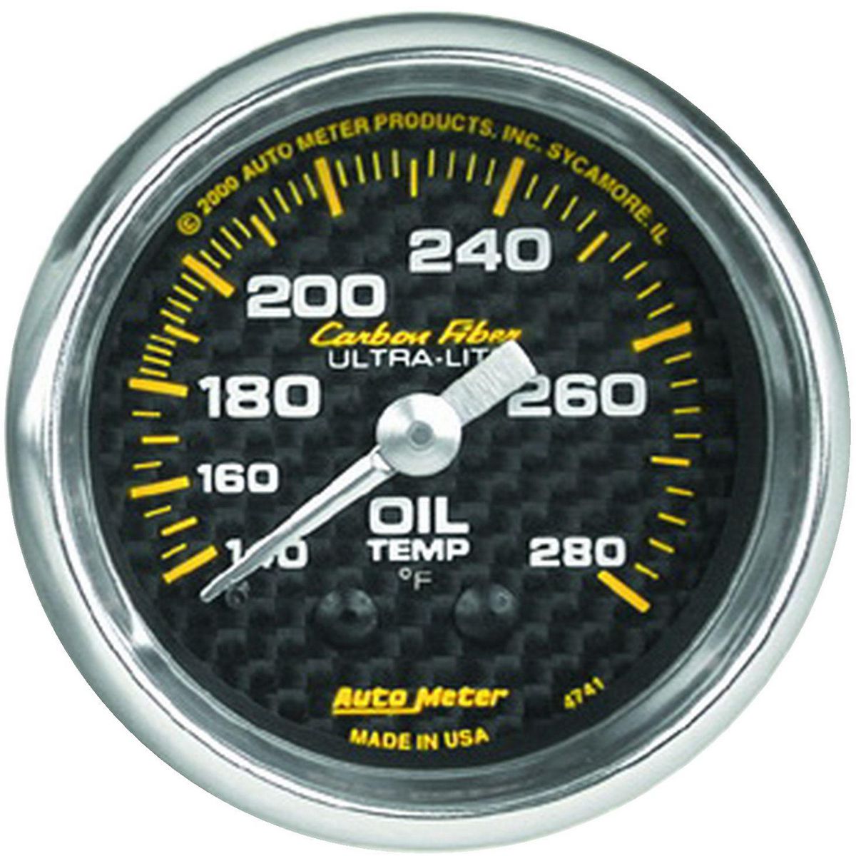 Autometer Carbon Fiber 2-1/16in Oil Temp Gauge 140-280F Mechanical AU4741