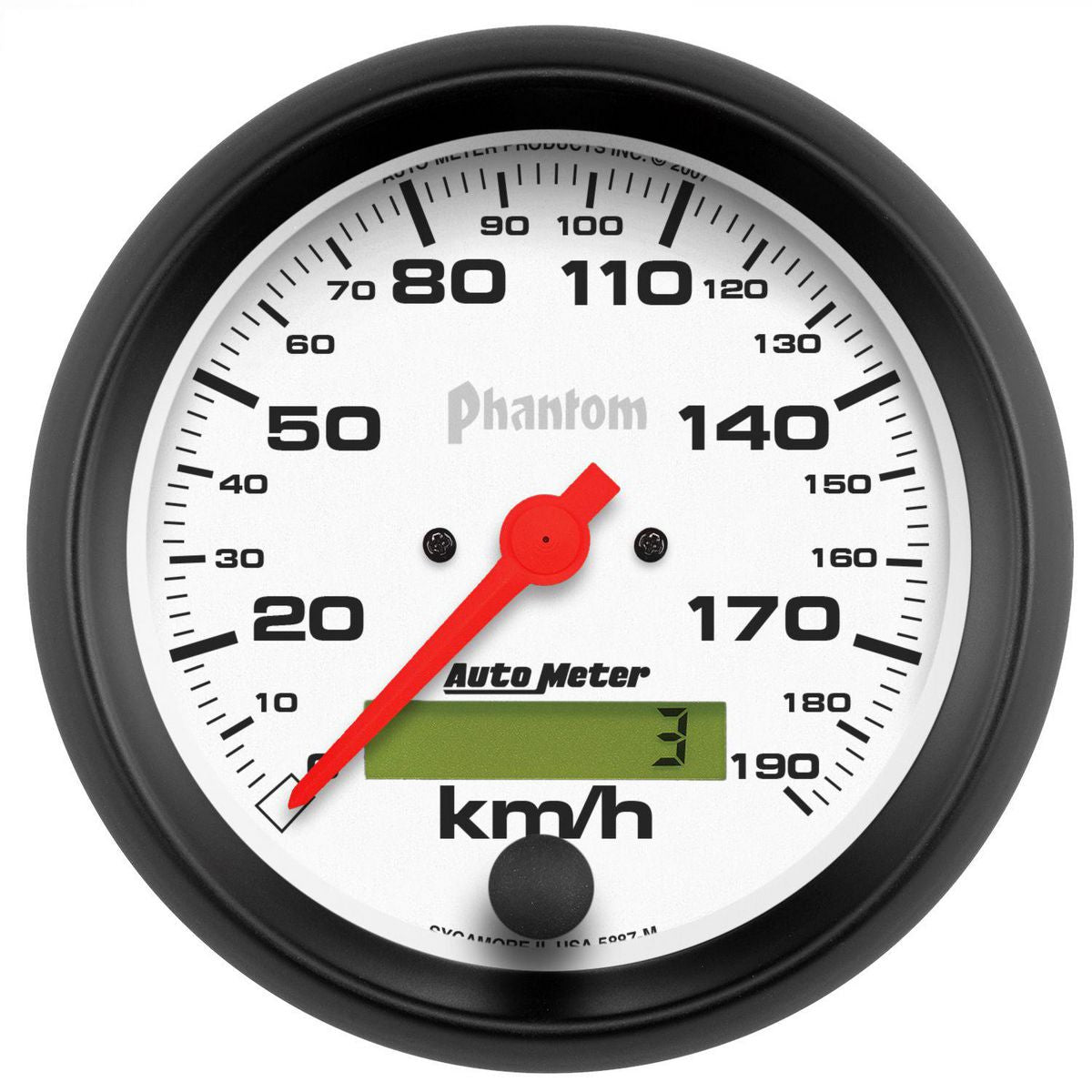 Autometer Phantom 3-3/8in Speedometer 190KPH AU5887-M