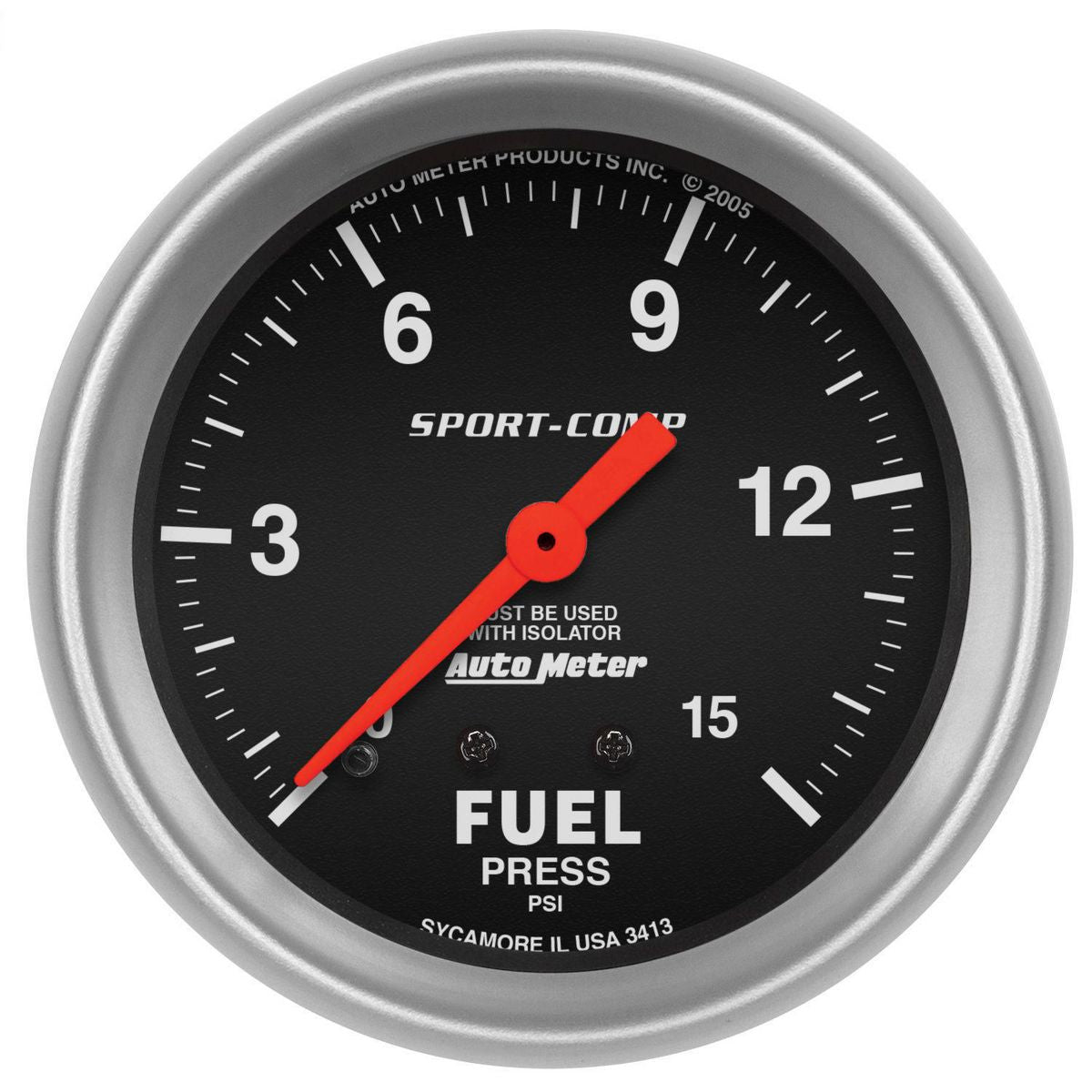 Autometer Sport-Comp 2-5/8in Fuel Pressure Gauge 0-15 PSI Mechanical w/Isolator AU3413
