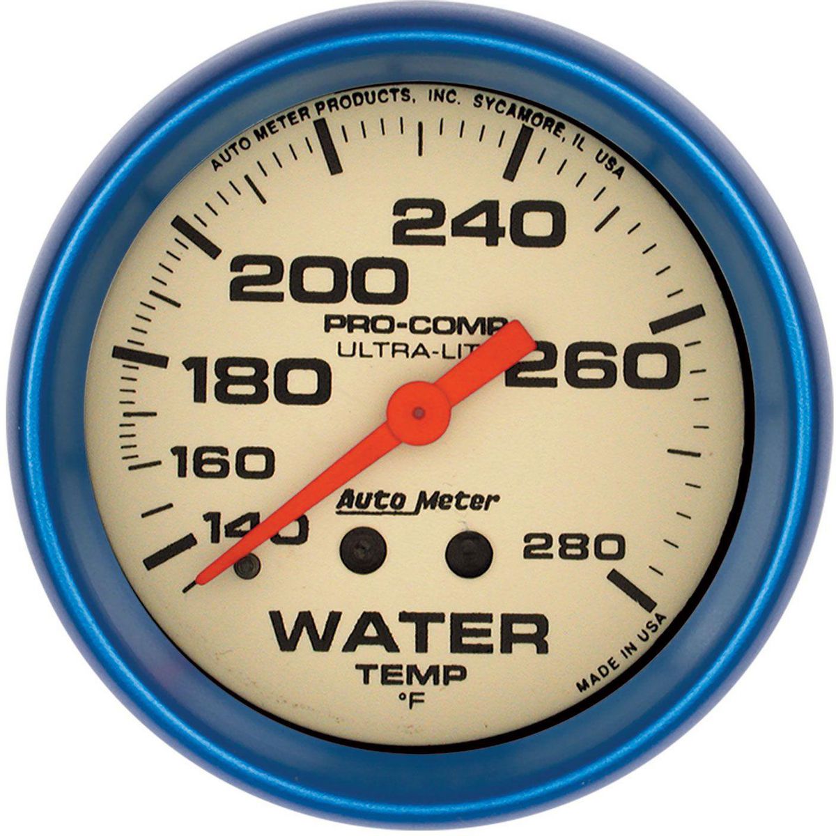 Autometer Ultra Nite 2-5/8in Water Temp Gauge 140-280F Mechanical AU4535