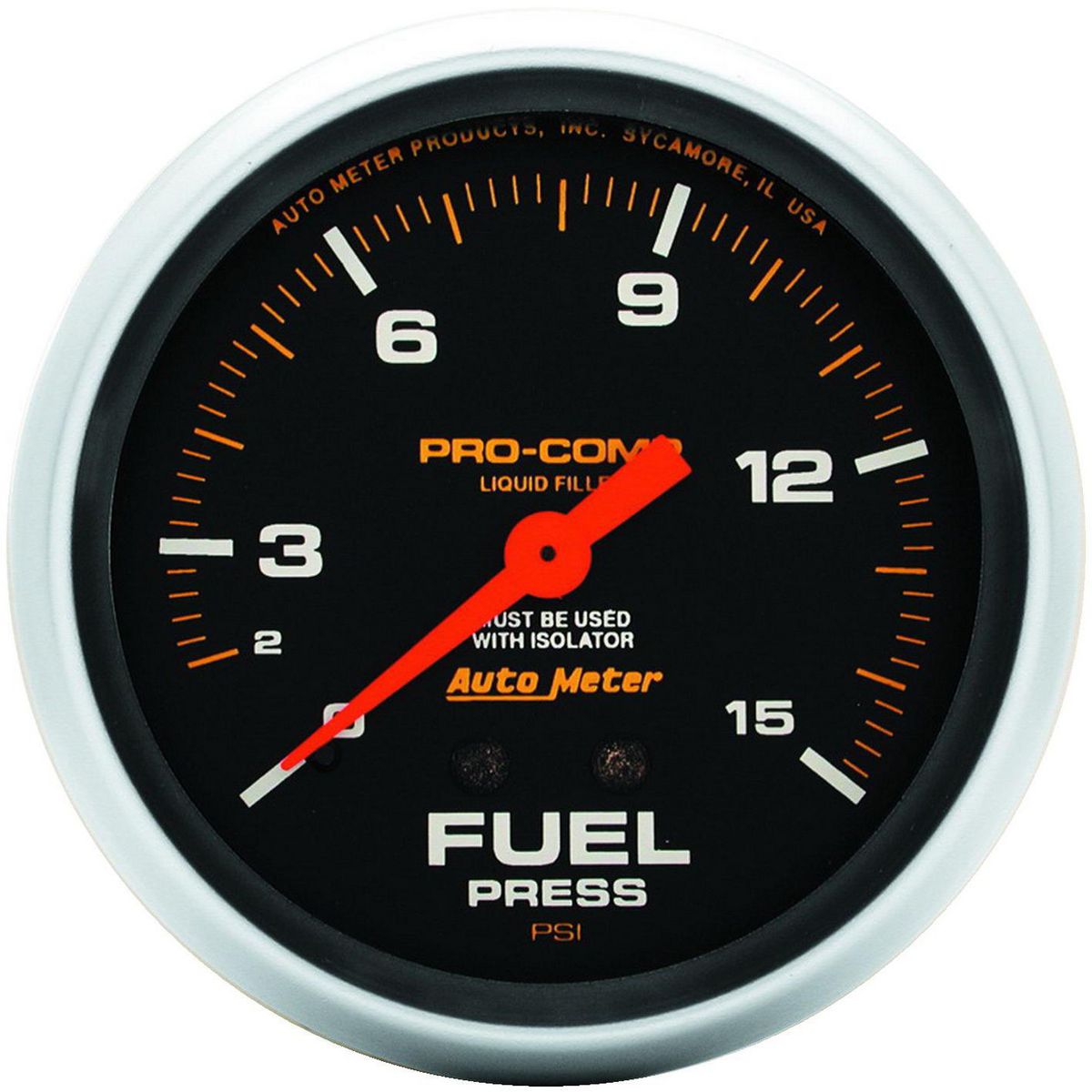 Autometer Pro-Comp 2-5/8in Fuel Pressure Gauge 0-15 PSI Liquid Filled w/Isolator AU5413