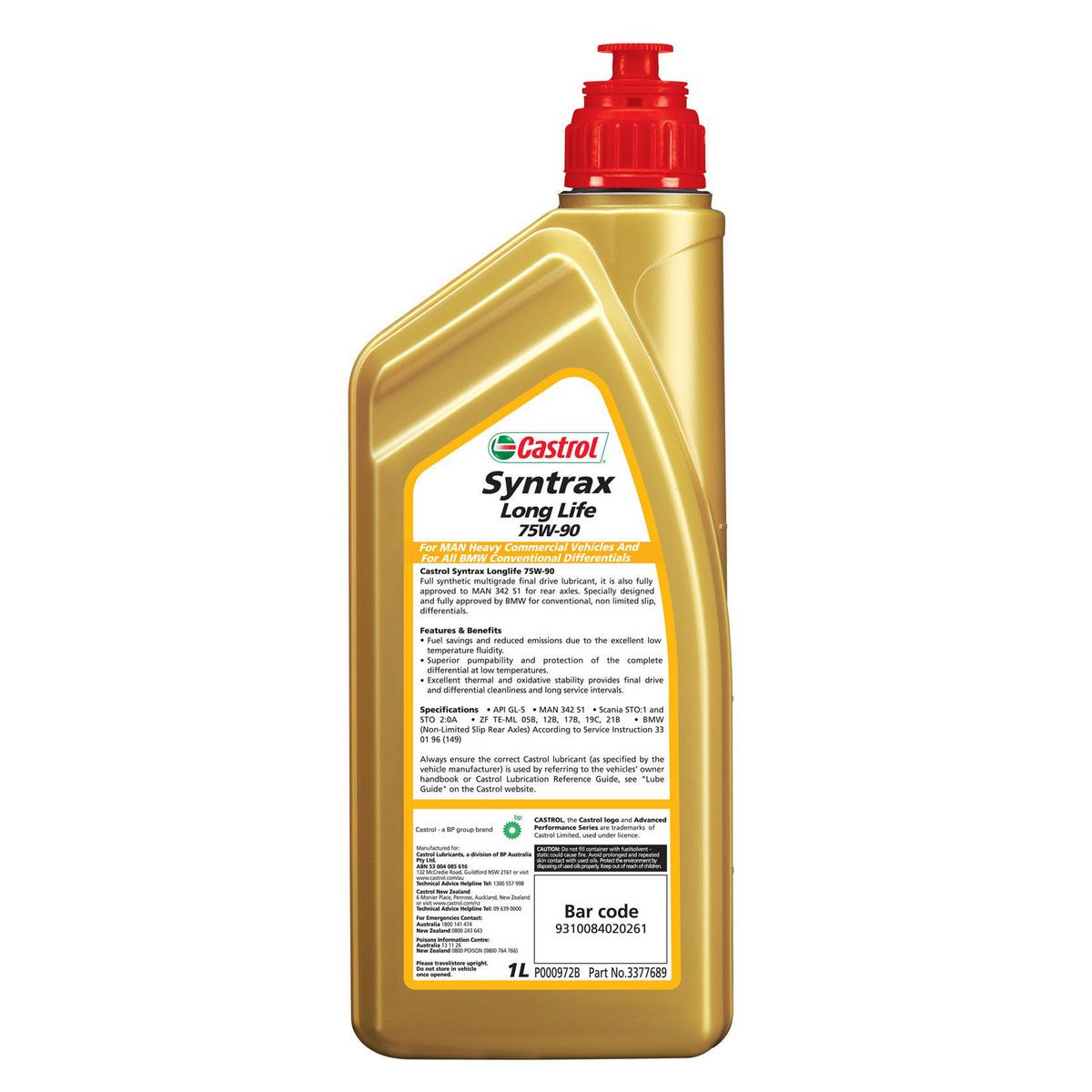 Castrol SYNTRAX 75W-90 Long Life Manual Transmission Fluid 1L 3377689