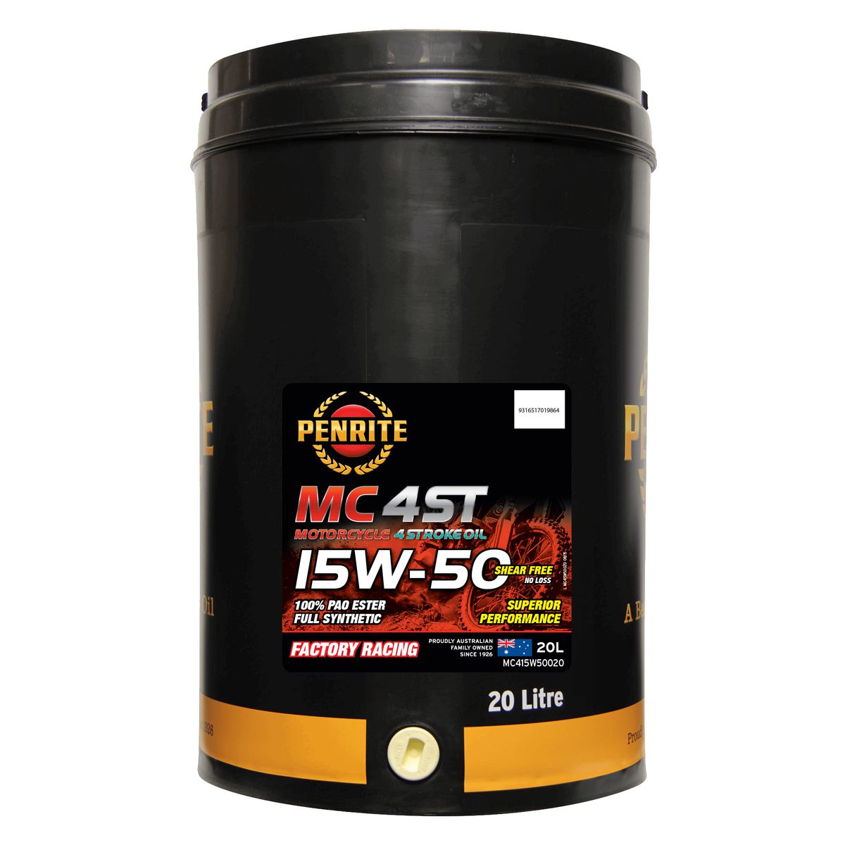 Penrite MC-4ST Full-Syn 15W-50 Motorcycle Engine Oil 100% Pao & Ester 20L MC415W50020