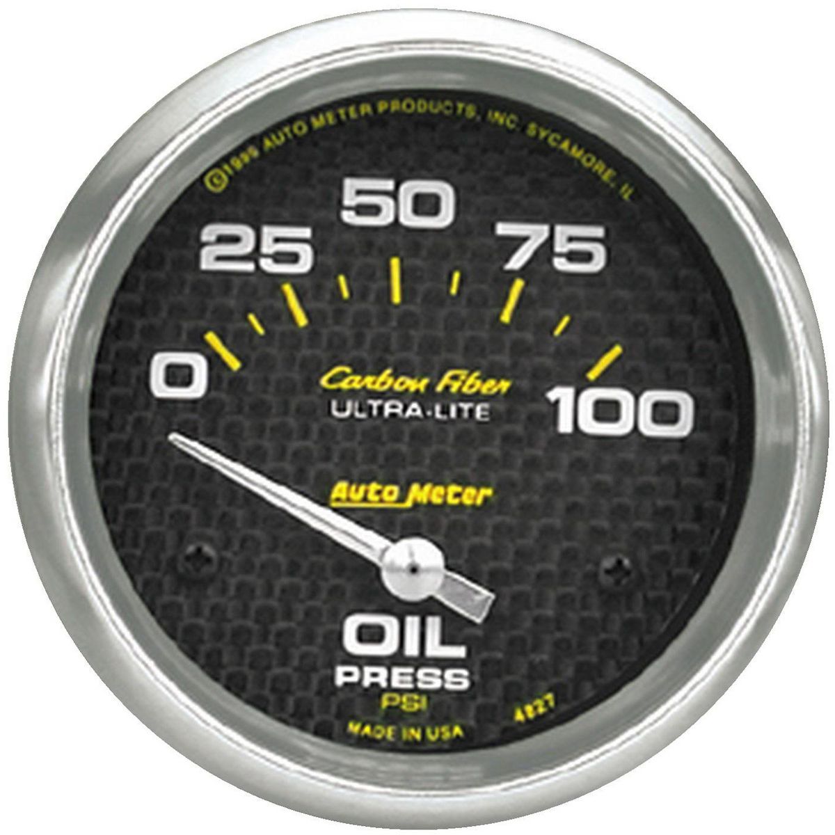 Autometer Carbon Fiber 2-5/8in Oil Pressure Gauge 0-100PSI Short Sweep Electric AU4827