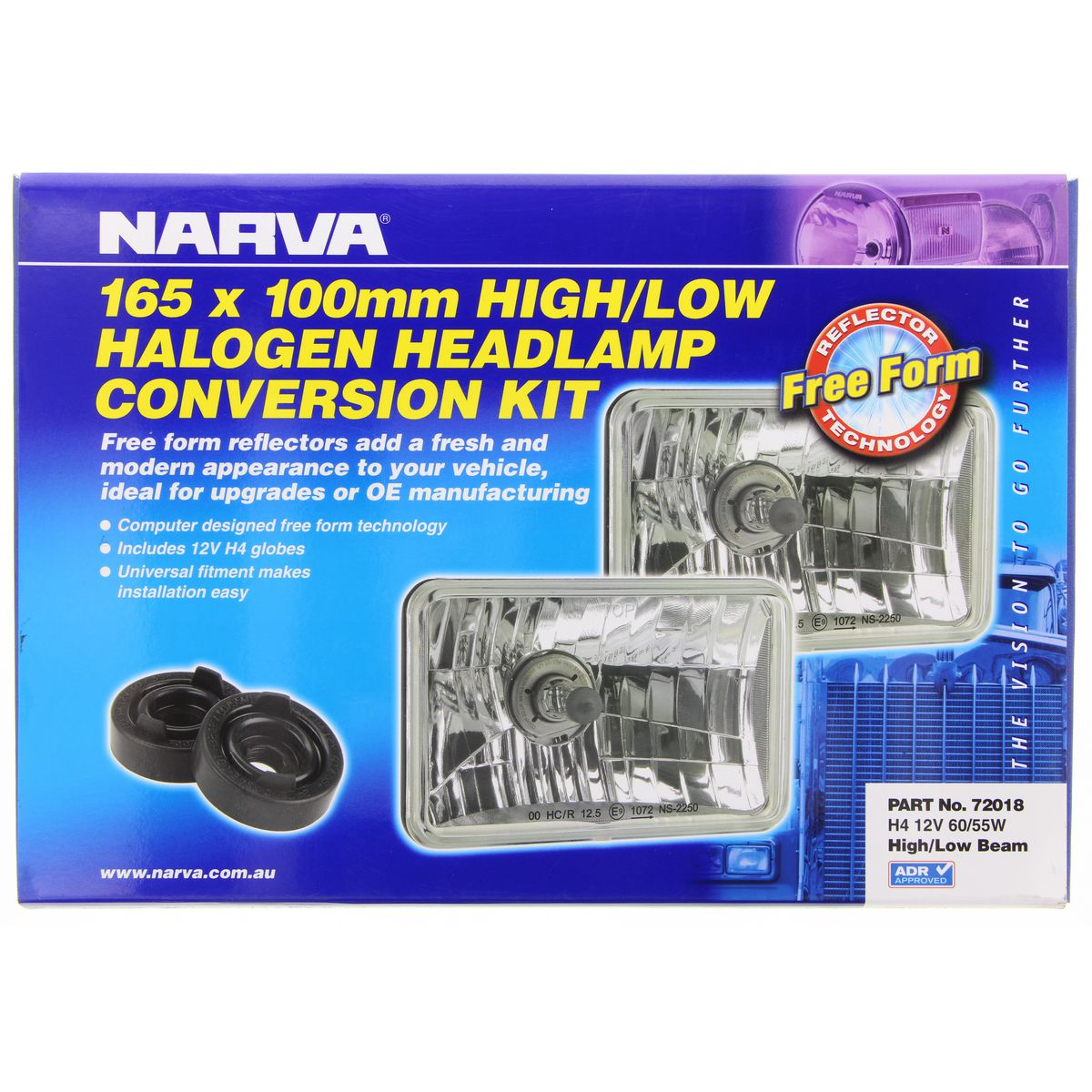 Narva H4 165X100mm Free Foam Halogen Headlamp Conversion Kit 12V 60/55W - 72018