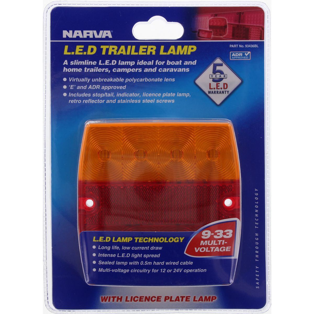 Narva LED Model 34 Slimline Rear Combination Lamp with Licence Plate Lamp 9-33V Blister Pack 93436BL
