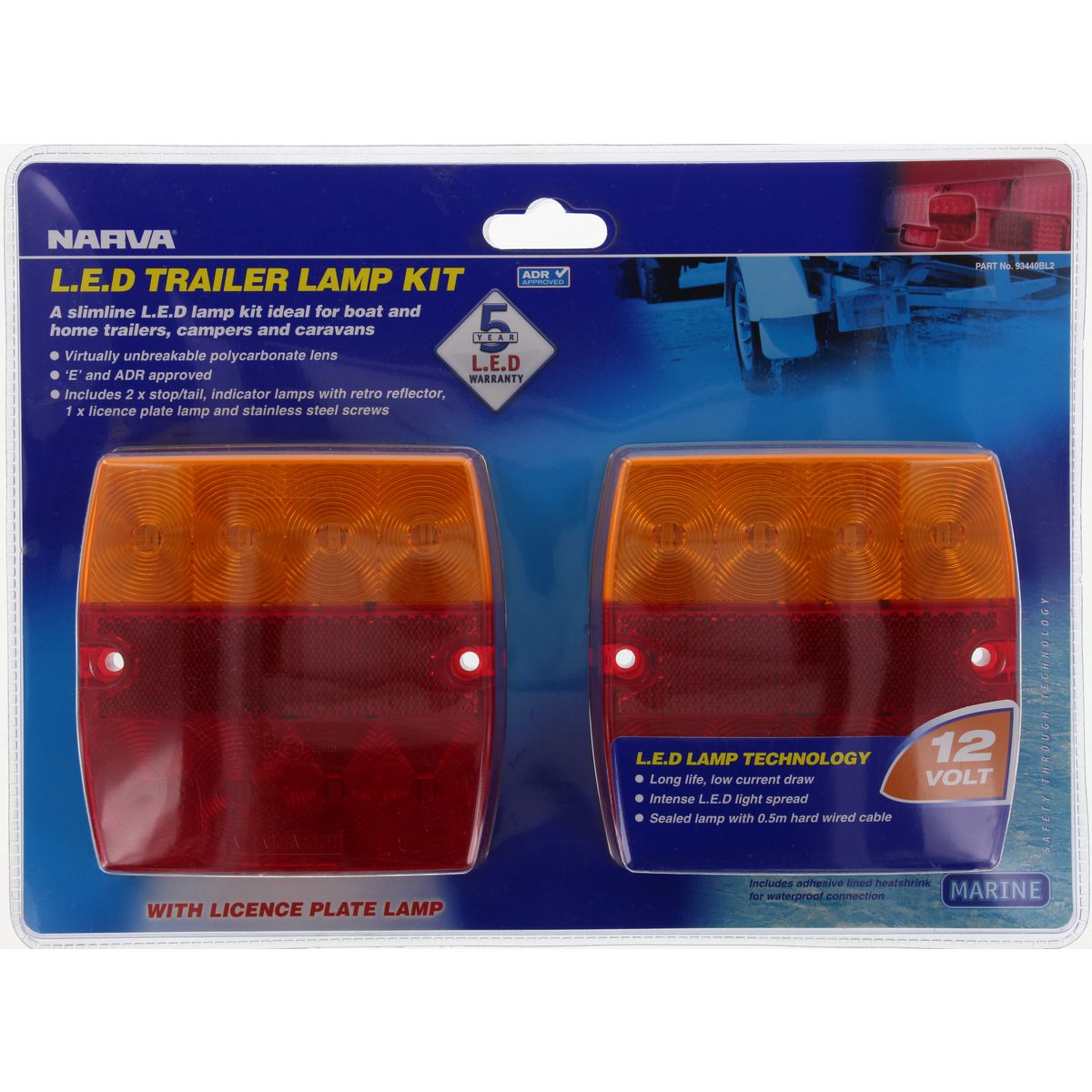 Narva LED Model 34 Slimline Rear Combination Lamp Lit with Licence Plate Lamp 12V Blister Twin Pack 93440BL2