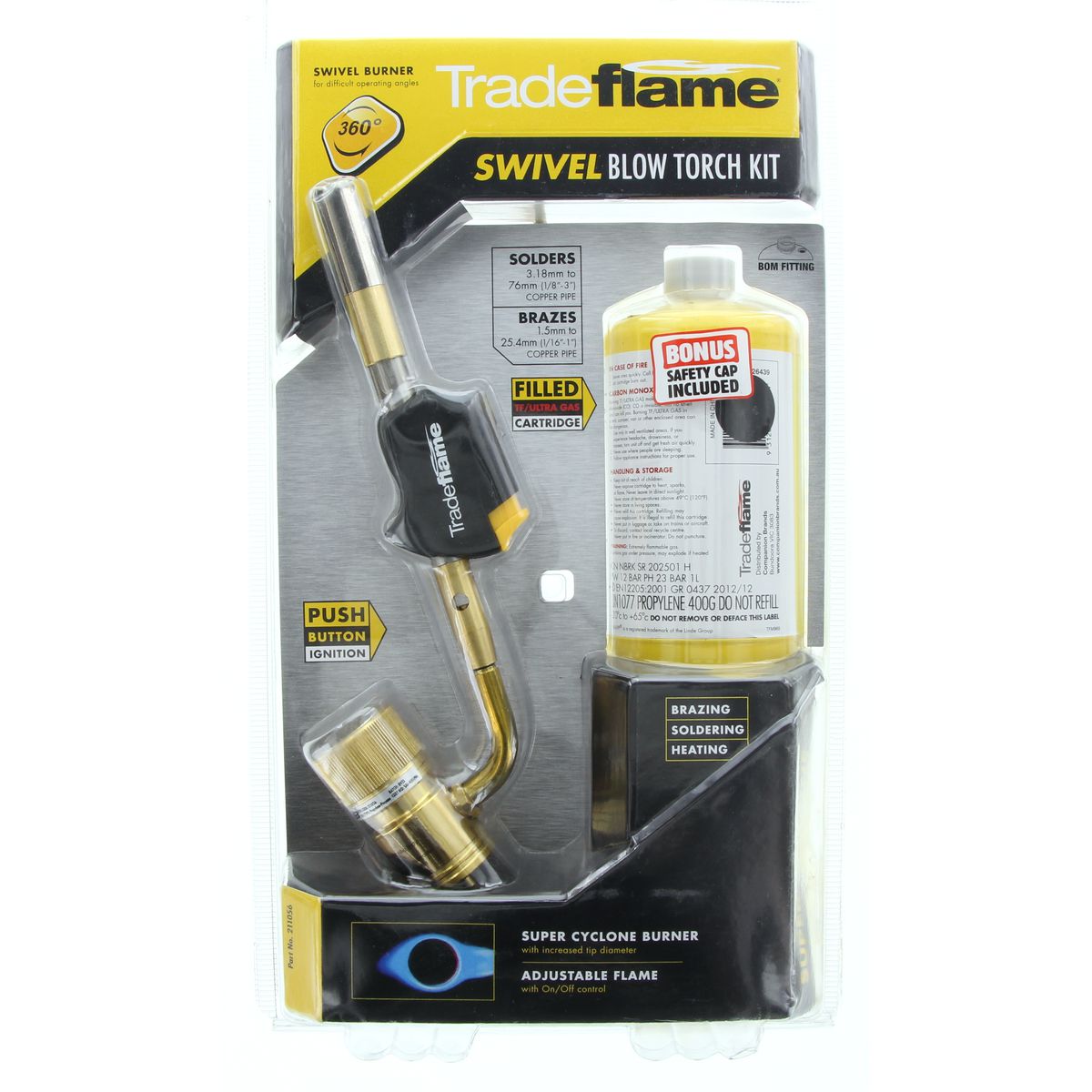 Trade Flame Swivel Torch & Gas Kit 211056