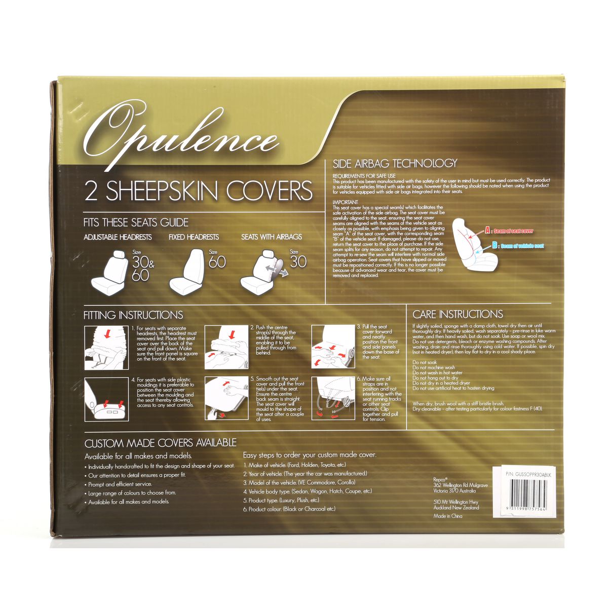 Gear Up Sheep Skin Opulence Seat Covers 30/50 Black GUSSOPPR30ABLK
