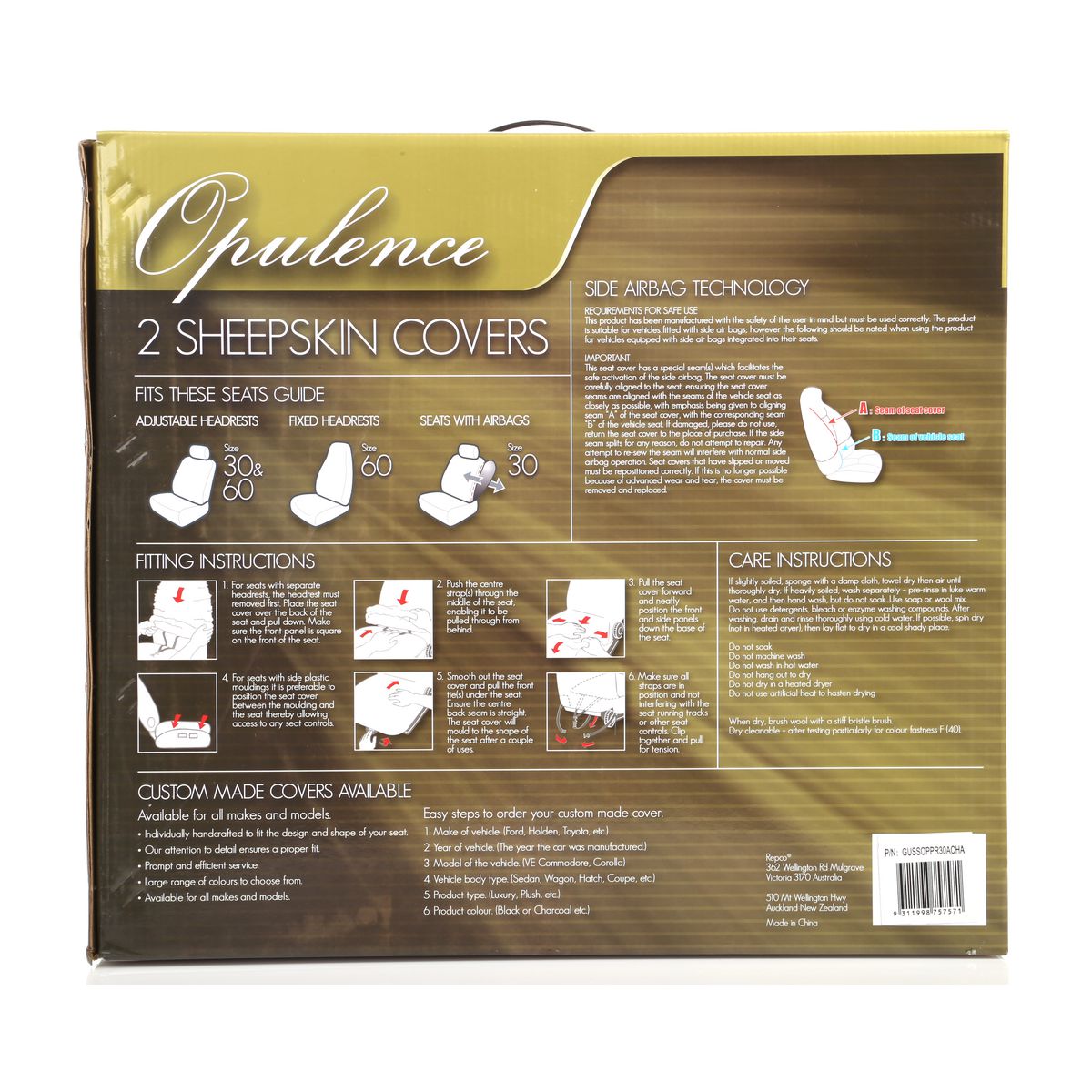 Gear Up Sheep Skin Opulence Seat Covers 30/50 Charcoal GUSSOPPR30ACHA