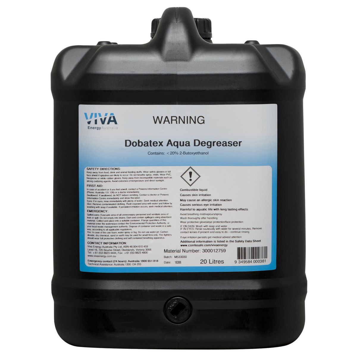 Shell Lubricants Viva Energy Dobatex Aqua Degreaser 20L 300012759