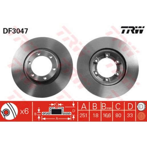 TRW Disc Brake Rotor 251mm DF3047S