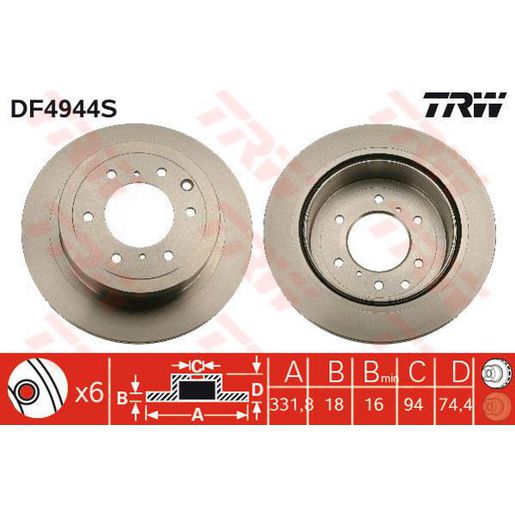 TRW Brake Rotor Rear DF4944S