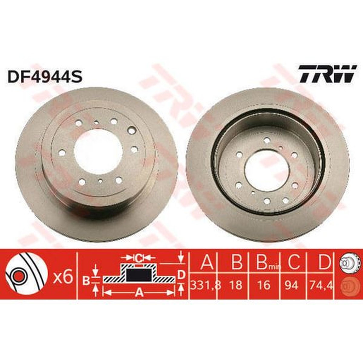 TRW Brake Rotor Rear DF4944S