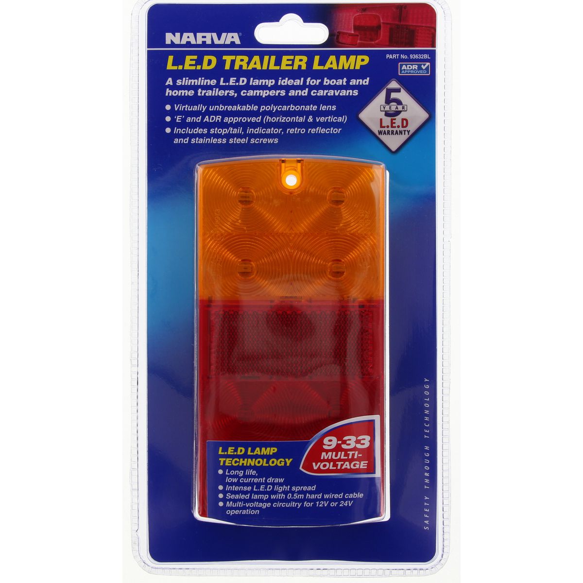 Narva LED Rear Slimline Combination Lamp Rectangular 9-33V 93632BL