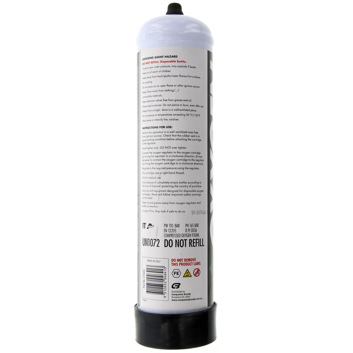 Trade Flame Disposable Oxygen Cartridge 930Ml 211423